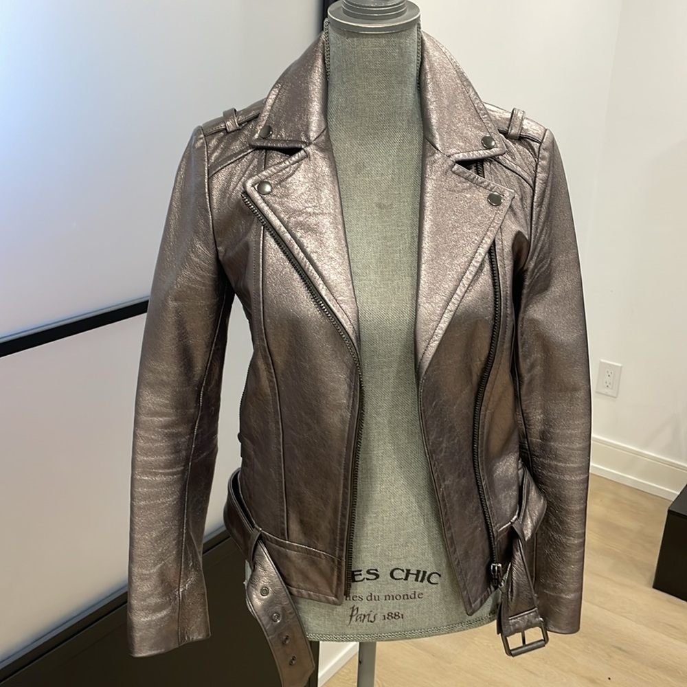 Mackage metallic leather motorcycle jacket - Picture 1 of 8